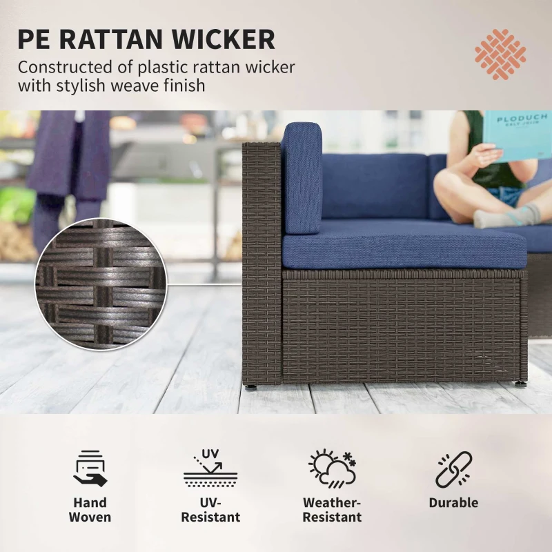Outsunny 7 Piece Patio Furniture Set, All Weather PE Rattan Outdoor Furniture Conversation Sets with Glass Top Coffee Table