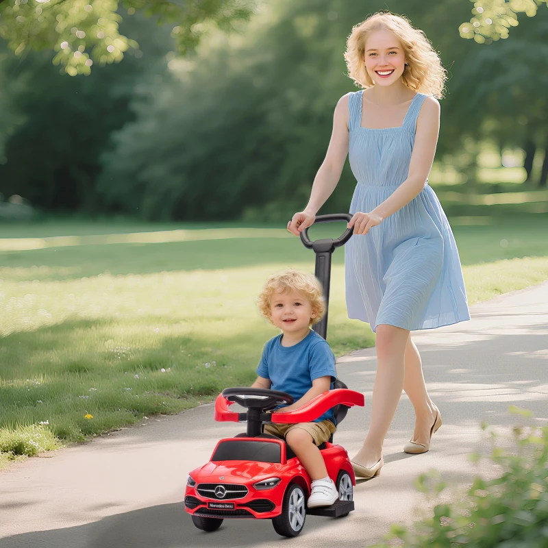 Qaba Mercedes-Benz C-Class Licensed Ride-On Push Car, Baby Stroller Walking Car with Parent Control Handle, Horn, Red