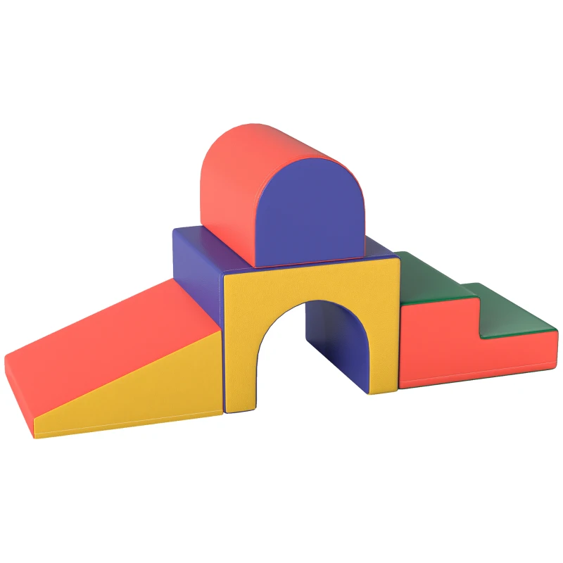 Qaba 4 Piece Foam Play Set, Soft & Safe Kids Toddlers Children Climbing Set for Crawling or Sliding, Assorted