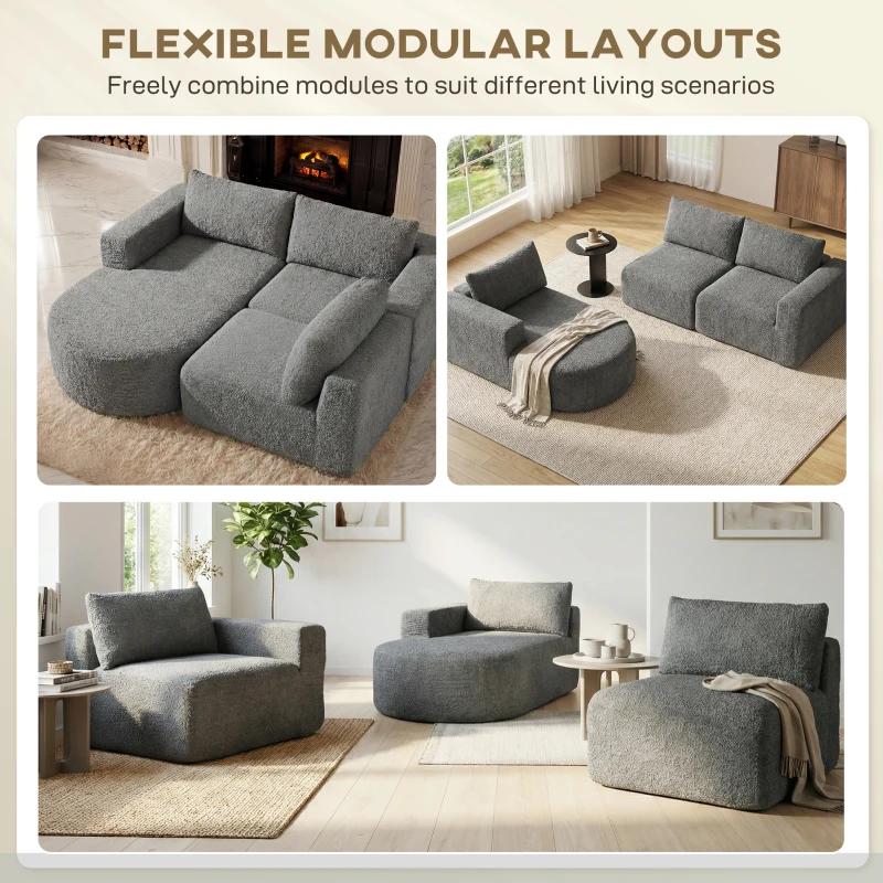 HOMCOM L Shaped Cloud Boneless Couch, Modular Sectional Sofa with Chaise and Deep Seat for Living Room, Bedroom, Dark Grey