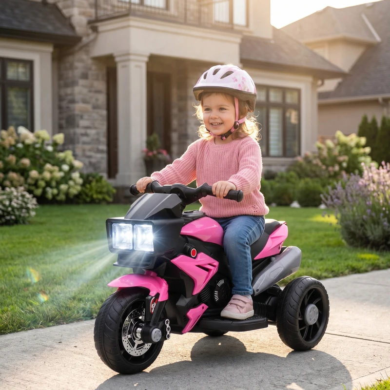 Aosom 6V Kids Motorcycle, Battery-Operated Mini Electric Motorbike with Forward/Reverse Switch, Horn, Pink
