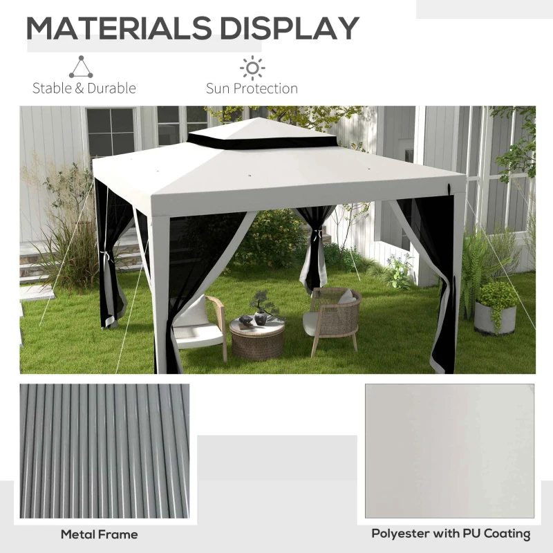 Outsunny 10' x 10' Outdoor Canopy Tent Party Tent with Mesh Netting and Double Tier Roof for Backyard, Garden, Patio, Grey