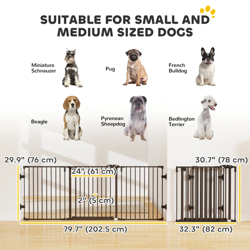 PawHut Foldable Dog Gate with Door, 3 Panel Metal Pet Gate for Stairs, Doorways and Fireplace, Auto-Close Safety Gate, Black