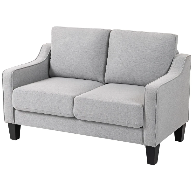 HOMCOM Loveseat Sofa, Modern Couch with Pocket Spring, Linen Upholstered, Thick Padded, Light Grey