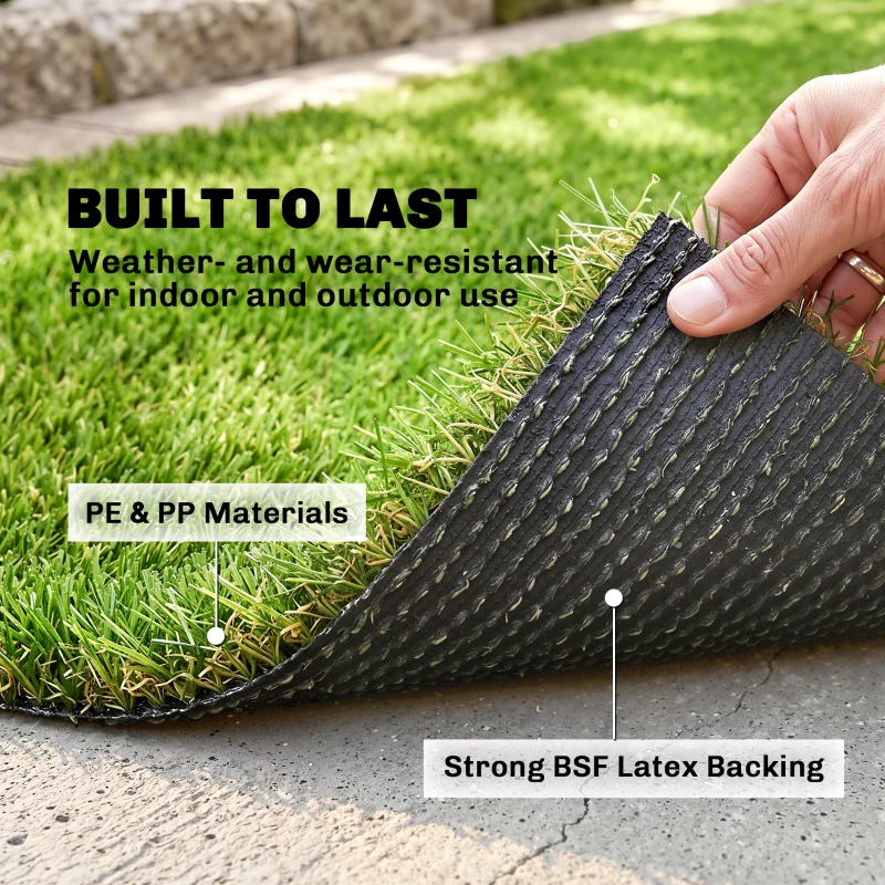 Outsunny 10' x 3' Artificial Grass Turf, Easy-Clean Indoor Outdoor Rug with Drainage Holes, Cut-to-Fit Fake Grass Turf Mat, 1.2" Thick Dogs Pet Synthetic Lawn Carpet for Landscape Backyard Patio