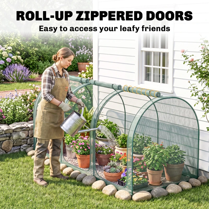 Outsunny 9' x 4' Crop Cage, Plant Protection Tent with Three Zippered Doors, Storage Bag and 4 Ground Stakes, for Garden, Yard, Lawn, Green