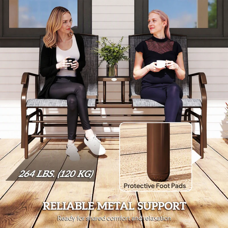 Outsunny Patio Glider Rocking Chair 2 Person Outdoor Loveseat Rocker Garden Furniture Bench, Grey