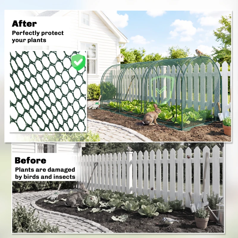 Outsunny 9' x 4' Crop Cage, Plant Protection Tent with Three Zippered Doors, Storage Bag and 4 Ground Stakes, for Garden, Yard, Lawn, Green