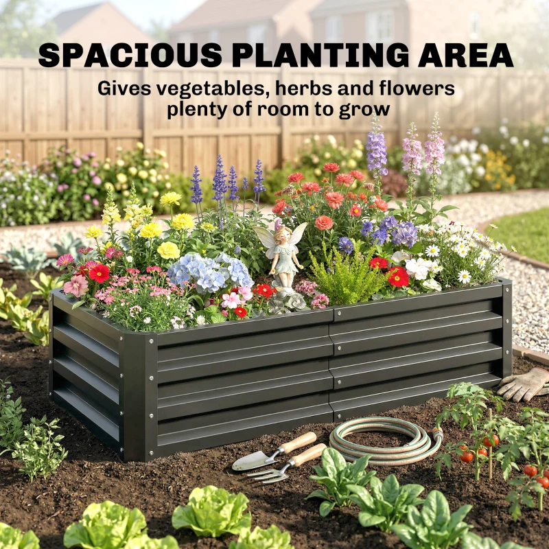 Outsunny Galvanized Raised Garden Bed, 4' x 2' x 1' Metal Planter Box, for Growing Vegetables, Flowers, Herbs, Succulents, Gray