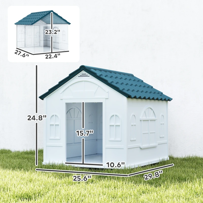PawHut Plastic Dog House for Medium and Small Dogs, Water Resistant Puppy Shelter Indoor Outdoor with Door, Easy to Assemble, Blue