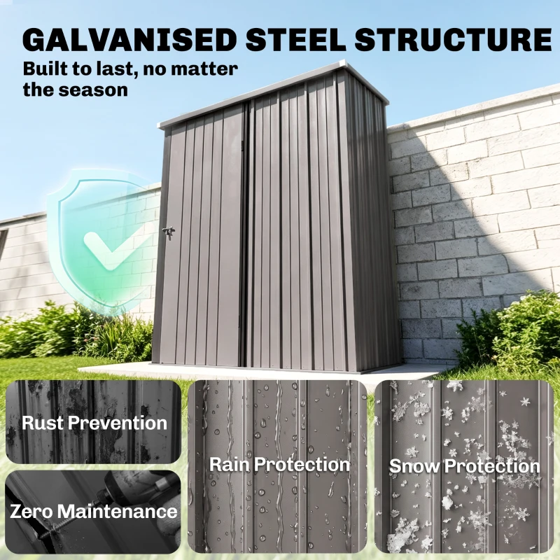 Outsunny 5' x 3' Outdoor Storage Shed, Steel Garden Shed with Single Lockable Door, Tool Storage Shed for Backyard, Light Grey