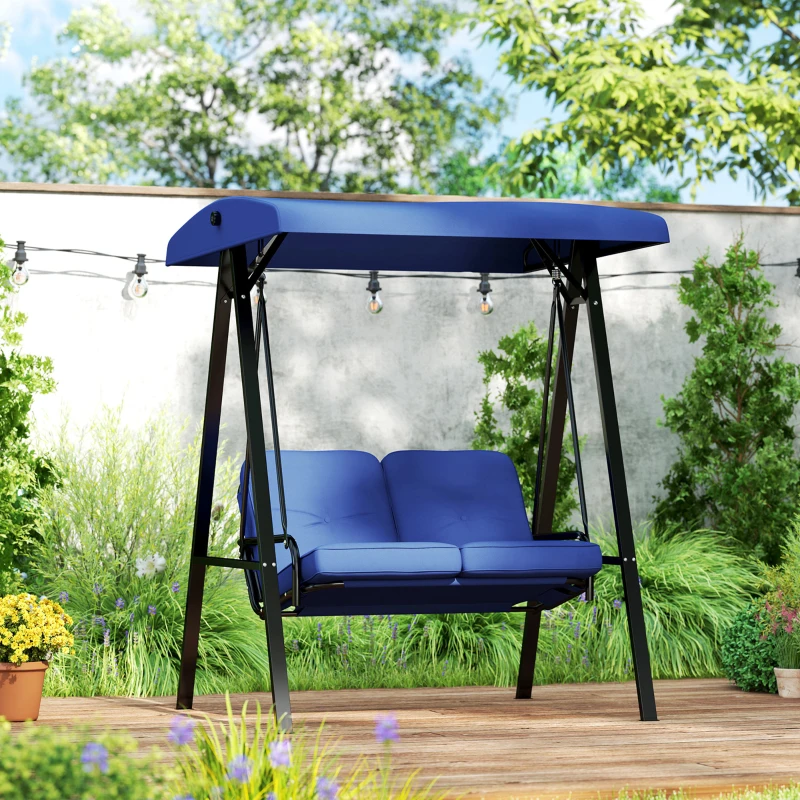Outsunny 2-Seater Outdoor Porch Swing with Adjustable Canopy, Patio Swing Chair for Garden, Poolside, Backyard, Dark Blue