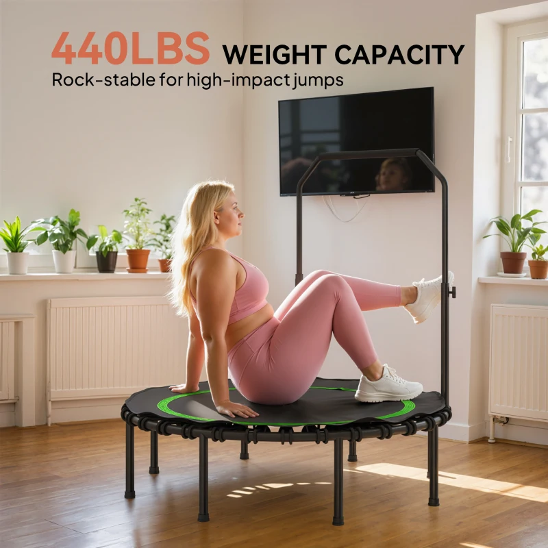 Soozier 48" Rebounder Trampoline for Adults, Foldable Mini Trampoline with Adjustable Handle Bar for Indoor Outdoor, Green