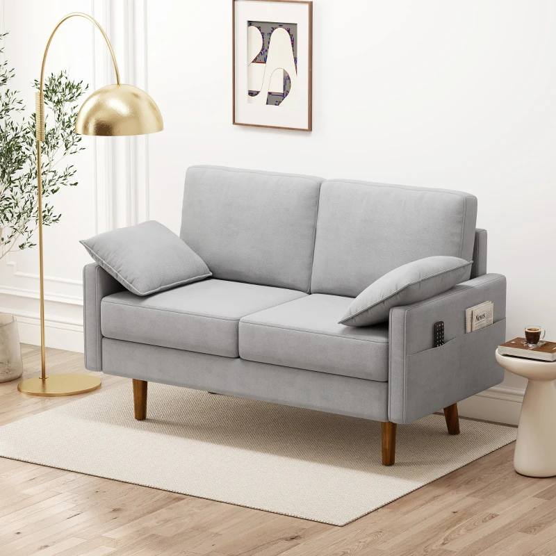 HOMCOM 3 Seater Sofa, Velvet Upholstered Couch with Spring Cushions, Rubber Wood Legs and 2 Pillows, Grey
