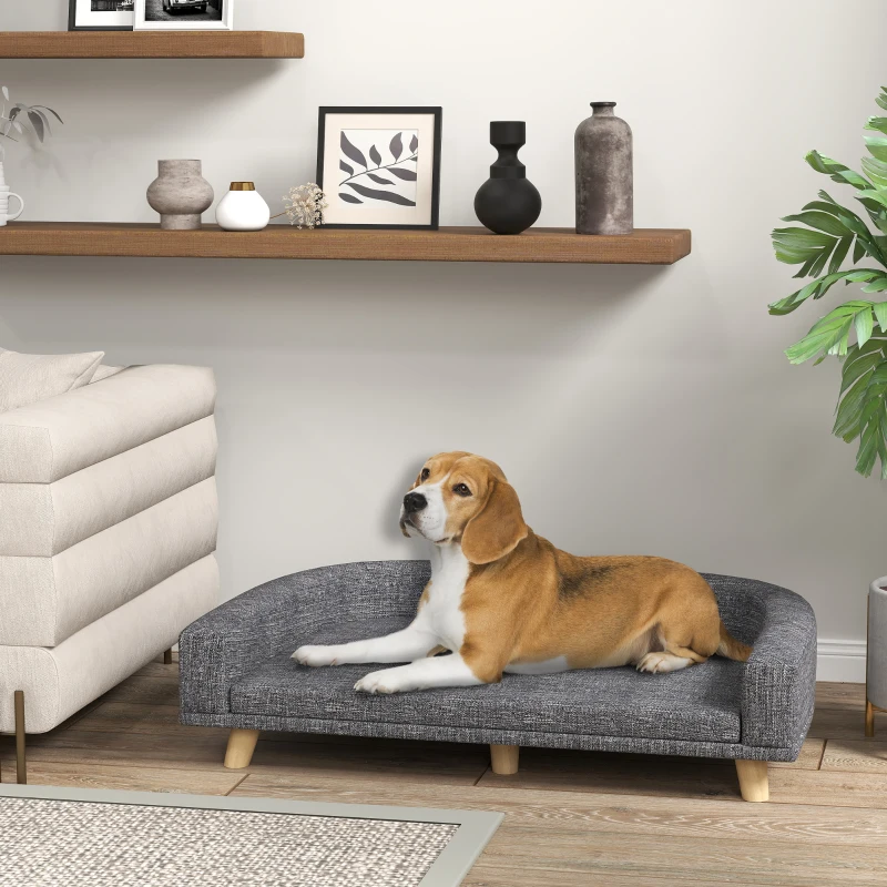 PawHut Dog Sofa for Large Dogs with Washable Cover, Anti-slip Foot Pads, Dark Grey