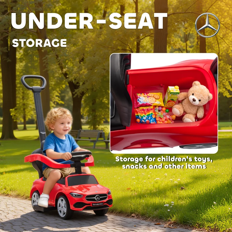 Qaba Mercedes-Benz C-Class Licensed Ride-On Push Car, Baby Stroller Walking Car with Parent Control Handle, Horn, Red