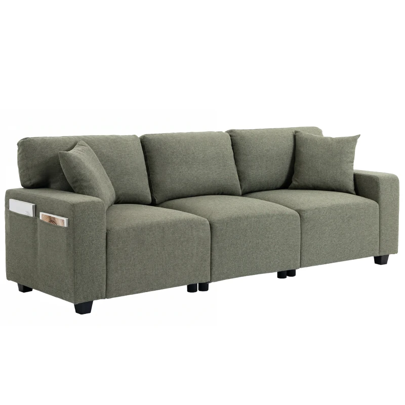 HOMCOM 3 Seater Sofa with Storage Pockets, Modern Upholstered Couch with Pocket Springs, Green