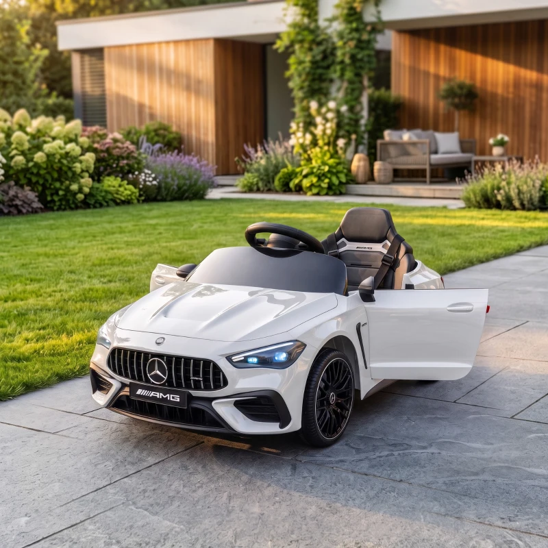 Qaba 12V Electric Car for Kids Licensed Mercedes AMG CLE 53 with Remote, Suspension, Lights, Music for 37-72 Months, White