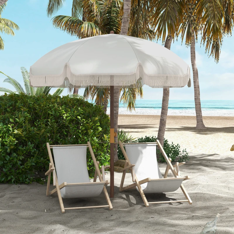 Outsunny 6.2' Beach Umbrella for Travel, Ruffles, Carry Bag, Portable Outdoor Umbrella for Garden, Light Grey