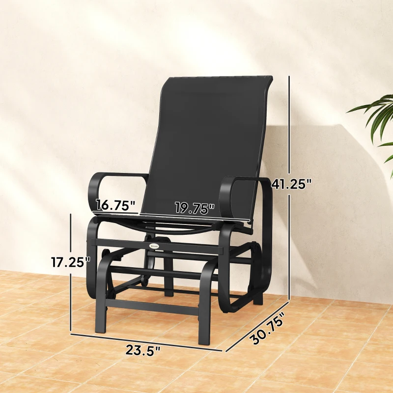 Outsunny Gliding Lounger Chair Set of 2, Single Rockers with Lightweight Metal & Mesh Construction, Black