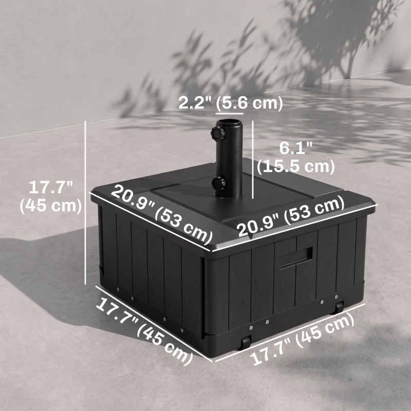 Outsunny 3-in-1 Outdoor Umbrella Base with Wheels and Handles, End Table, Flower Box Planter with Hole, 176 lbs. Capacity, Black