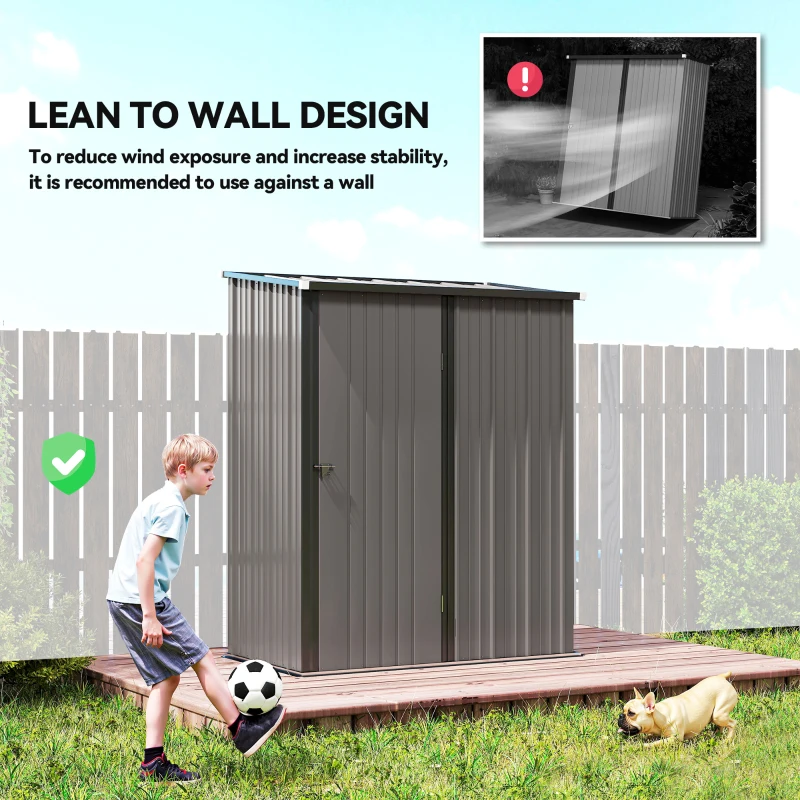 Outsunny 5' x 3' Outdoor Storage Shed, Steel Garden Shed with Single Lockable Door, Tool Storage Shed for Backyard, Light Grey