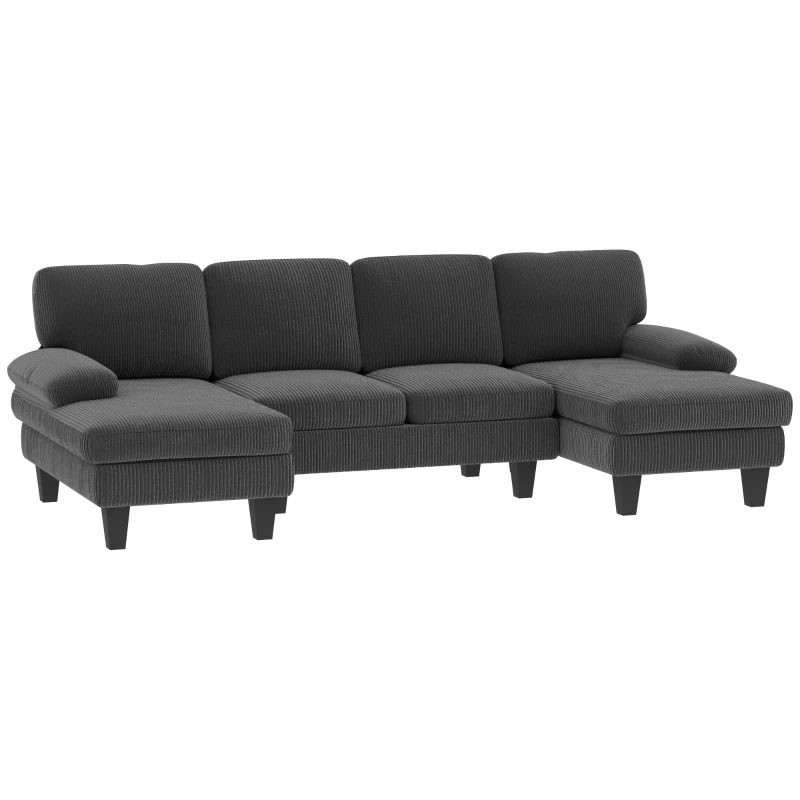 HOMCOM Sectional Sofa, U Shaped Couch with Double Chaise, Pillow-top Armrests and Spring Cushions, 2200lb Capacity, Dark Grey