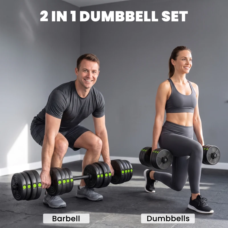 Soozier 66LBS 2-in-1 Adjustable Barbell & Dumbbells Set, Weights Set with Non-slip Handles for Men and Women Home Gym Training