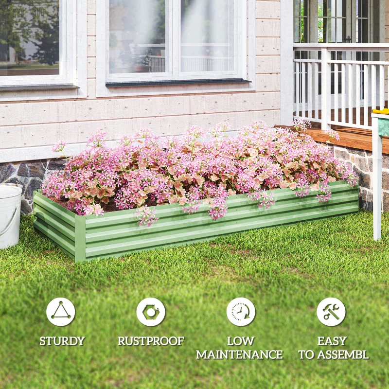 Outsunny 8x3x1FT Galvanized Raised Garden Bed, Easy DIY and Cleaning for Growing Flowers, Herbs, Succulents, Light Green