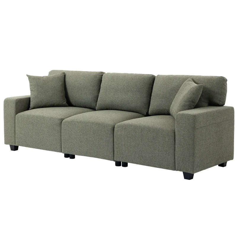 HOMCOM 3 Seater Sofa with Storage Pockets, Modern Upholstered Couch with Pocket Springs, Green