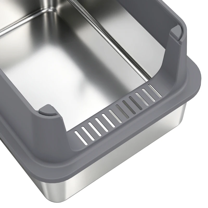 PawHut 2 Pack XL Stainless Steel Litter Box with Scoops, High Sided, for Big and Multiple Cats, Anti-Urine Leakage