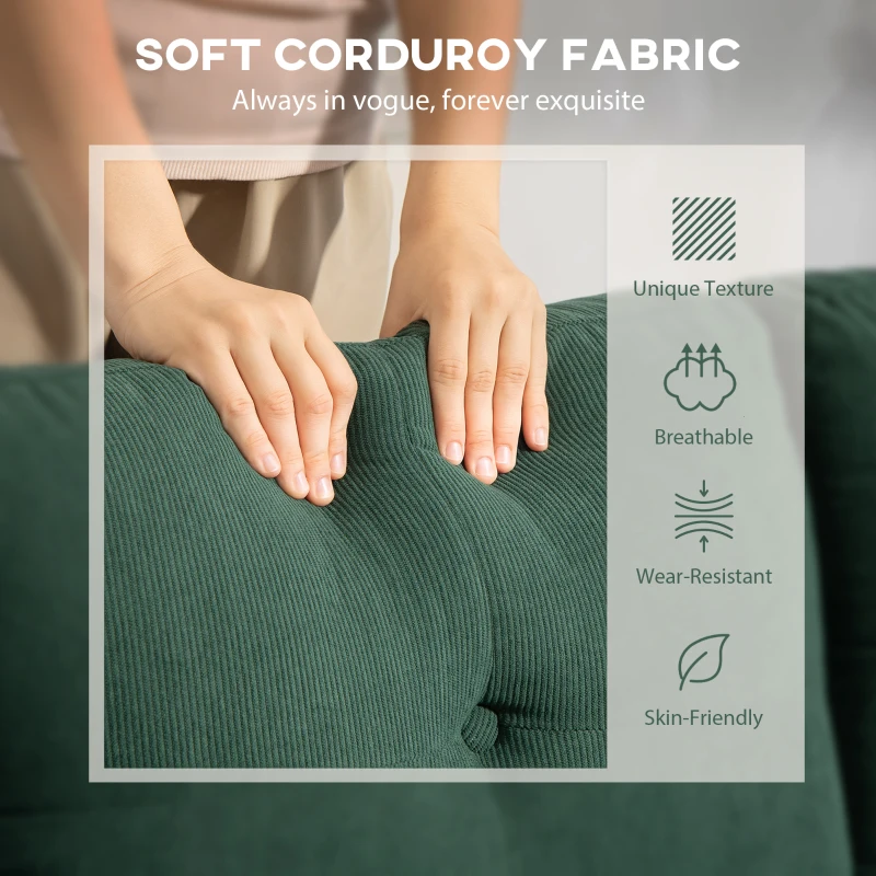 HOMCOM Sectional Sofa with Changeable Chaise Lounge, 3 Seat L-Shaped Sofa, Upholstered Couch for Small Space, Dark Green