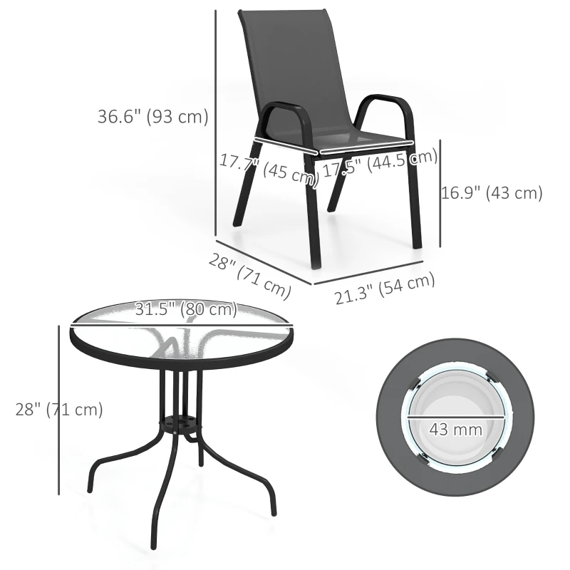 Outsunny Five-Piece Steel Patio Set, with Glass-Top Table - Black