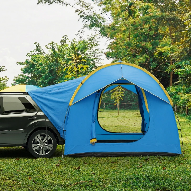 Outsunny 3000mm Waterproof SUV Tent, Car Tent with 3 Doors and Mesh Window, for 5-6 Person Camping Travel, Blue and Orange