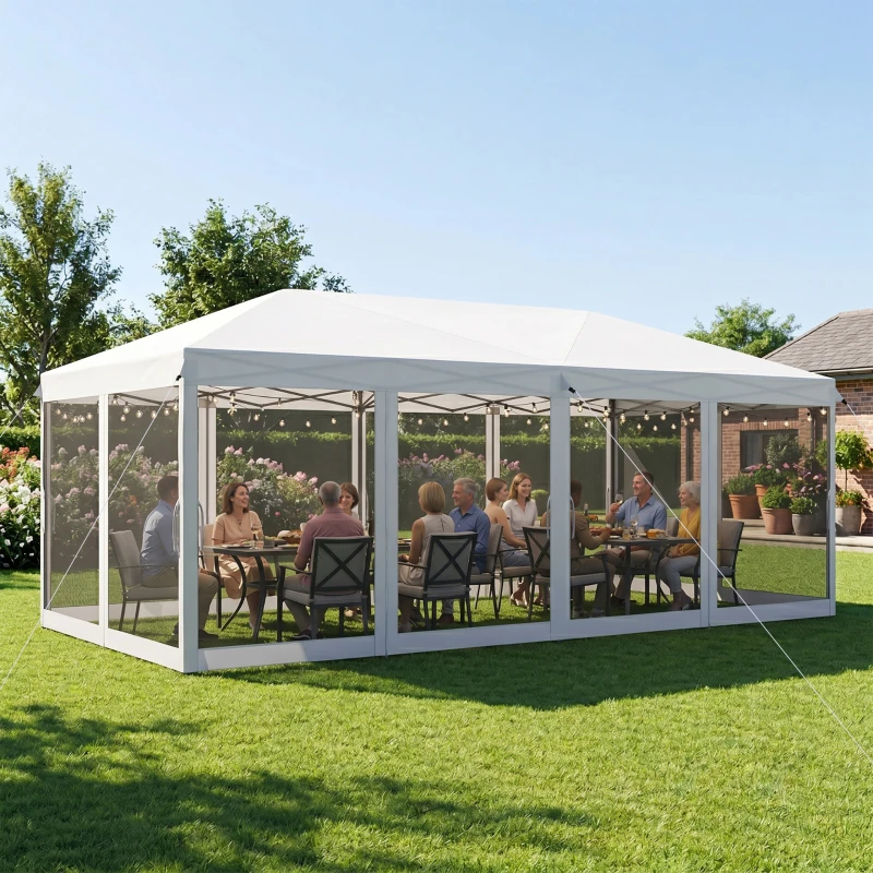 Outsunny 10' x 20' Pop Up Canopy Tent with Netting, Heavy Duty Instant Sun Shelter, Large Tents for Parties with Carry Bag for Outdoor, Garden, Patio, Cream White