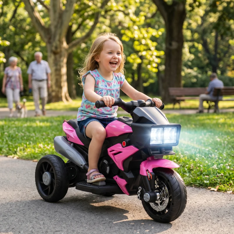 Aosom 6V Kids Motorcycle, Battery-Operated Mini Electric Motorbike with Forward/Reverse Switch, Horn, Pink