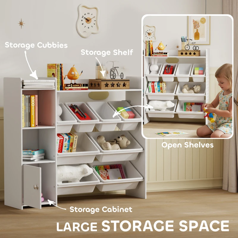 Qaba Kids Toy Organizers and Storage with 8 Removable Storage Bins and Bookshelf, White