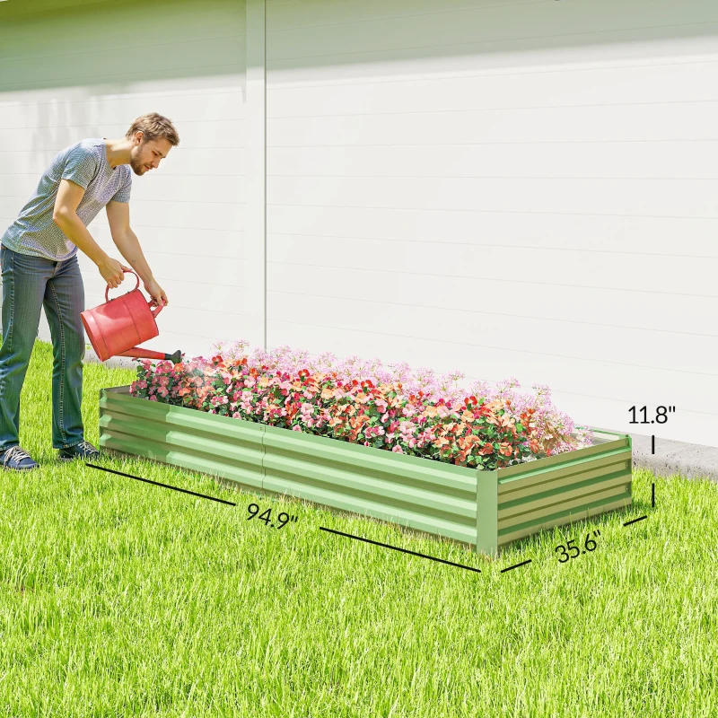 Outsunny 8x3x1FT Galvanized Raised Garden Bed, Easy DIY and Cleaning for Growing Flowers, Herbs, Succulents, Light Green