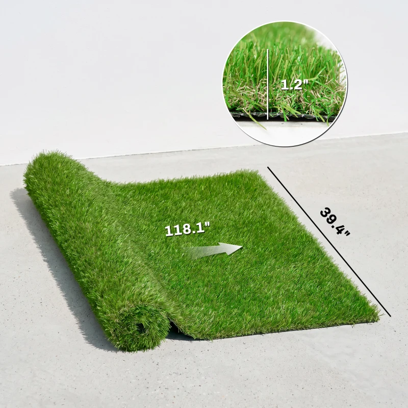 Outsunny 10' x 3' Artificial Grass Turf, Easy-Clean Indoor Outdoor Rug with Drainage Holes, Cut-to-Fit Fake Grass Turf Mat, 1.2" Thick Dogs Pet Synthetic Lawn Carpet for Landscape Backyard Patio