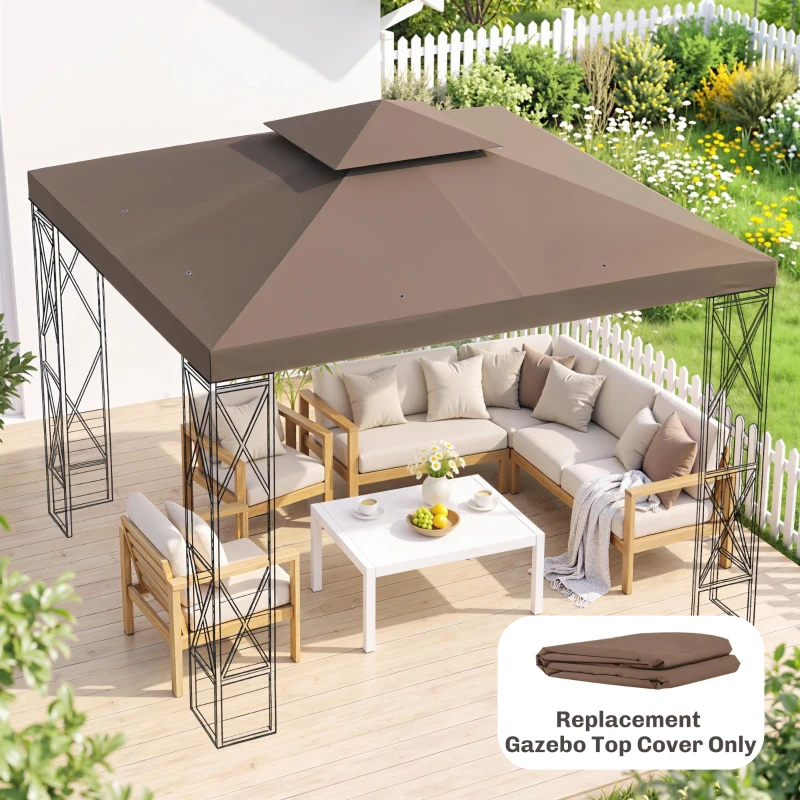 Outsunny 10' x 10' Square 2-Tier Gazebo Canopy Replacement Top Outdoor Garden Sun Shade Cover, Replacement Top Only, Coffee