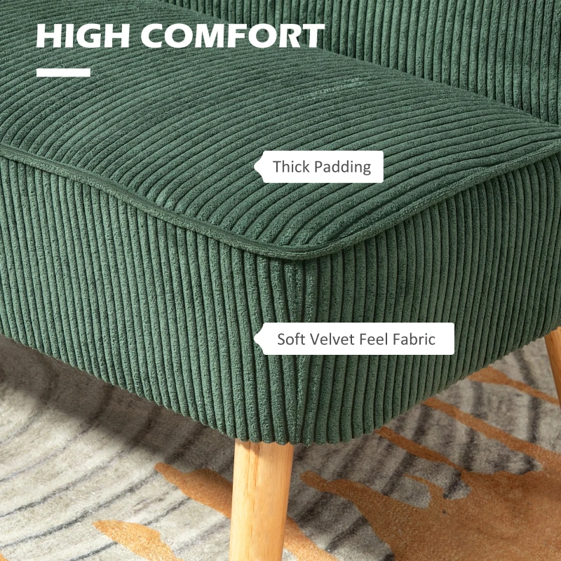 HOMCOM Modern 2 Seater Sofa, Upholstered Two Seater Couch with Rubber Wood Legs, Green