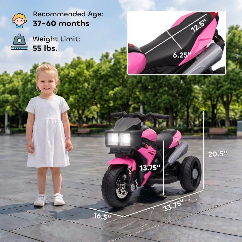 Aosom 6V Kids Motorcycle, Battery-Operated Mini Electric Motorbike with Forward/Reverse Switch, Horn, Pink