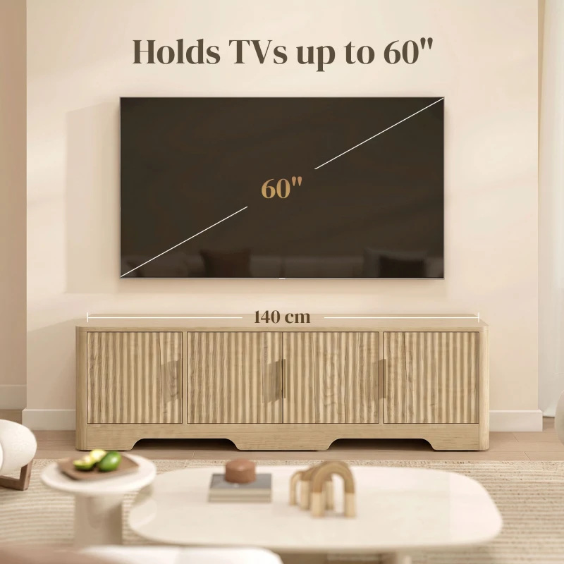 HOMCOM TV Stand for TVs up to 60", Modern Entertainment Center with Fluted Doors for Living Room, Oak