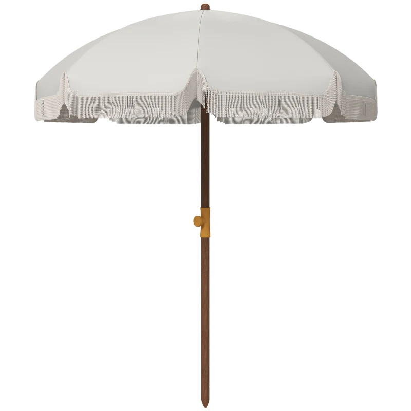 Outsunny 6.2' Beach Umbrella for Travel, Ruffles, Carry Bag, Portable Outdoor Umbrella for Garden, Light Grey