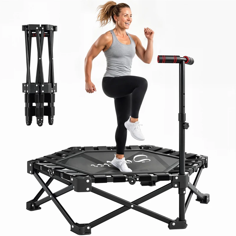 Soozier 42" Foldable Mini Trampoline, Rebounder Trampoline with Adjustable Foam Handle for Indoor Outdoor Workout for Adults