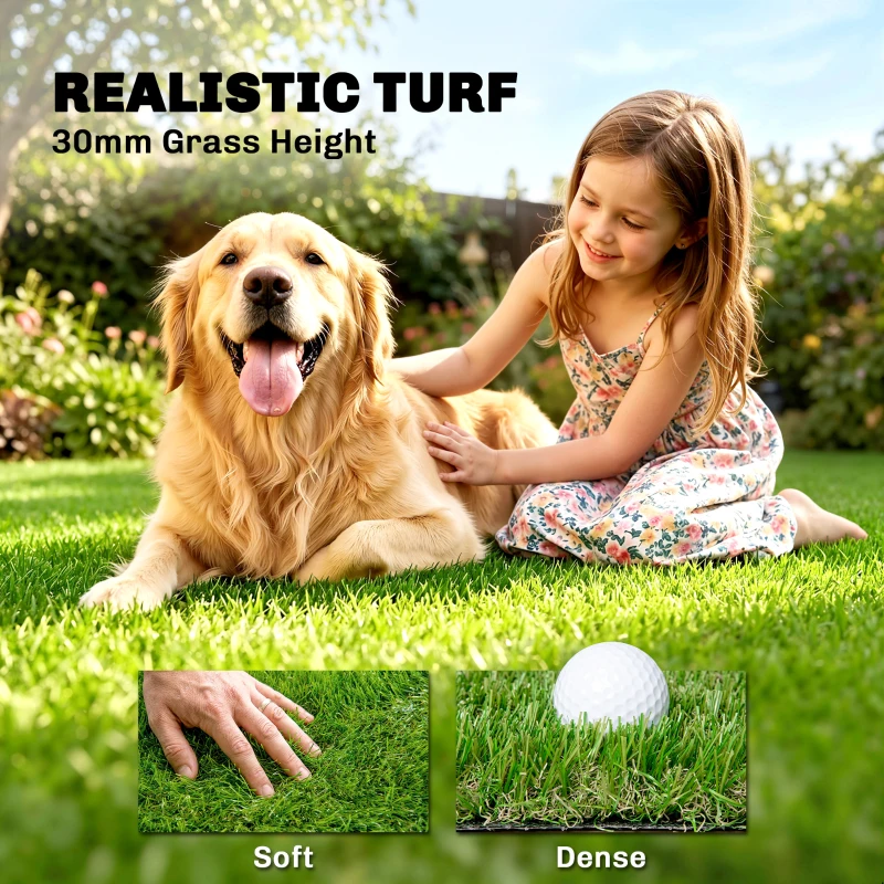 Outsunny 10' x 3' Artificial Grass Turf, Easy-Clean Indoor Outdoor Rug with Drainage Holes, Cut-to-Fit Fake Grass Turf Mat, 1.2" Thick Dogs Pet Synthetic Lawn Carpet for Landscape Backyard Patio
