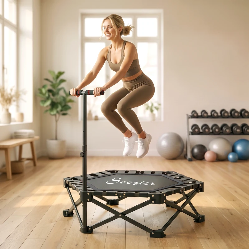 Soozier 42" Foldable Mini Trampoline, Rebounder Trampoline with Adjustable Foam Handle for Indoor Outdoor Workout for Adults