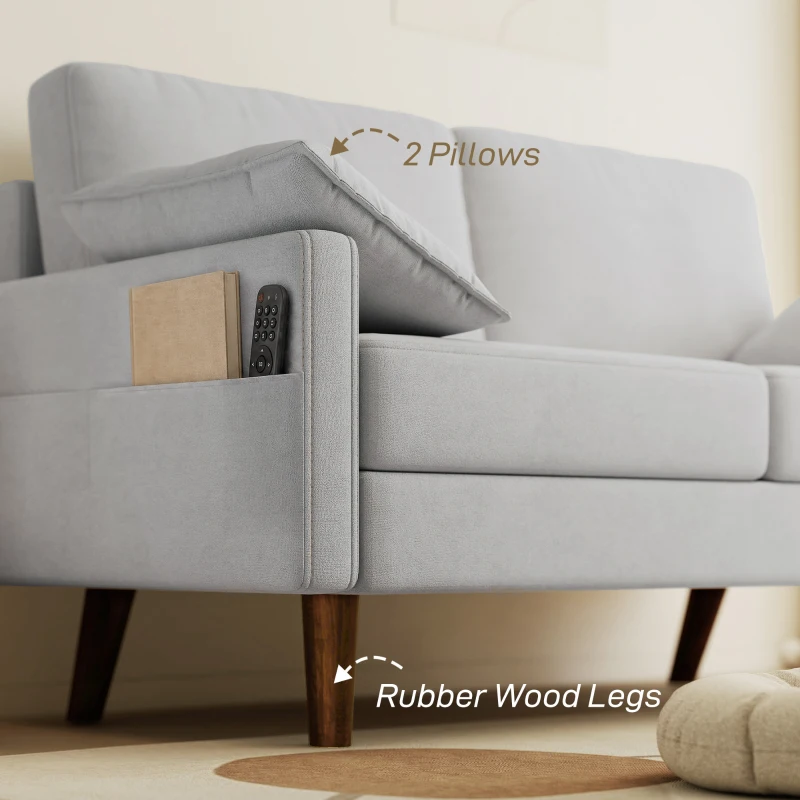 HOMCOM 3 Seater Sofa, Velvet Upholstered Couch with Spring Cushions, Rubber Wood Legs and 2 Pillows, Grey