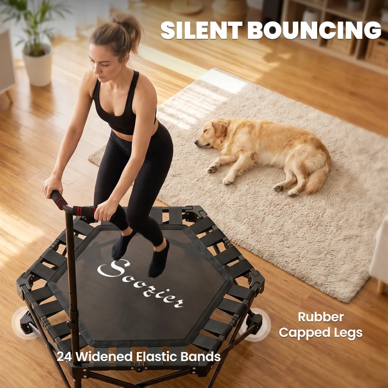 Soozier 42" Foldable Mini Trampoline, Rebounder Trampoline with Adjustable Foam Handle for Indoor Outdoor Workout for Adults
