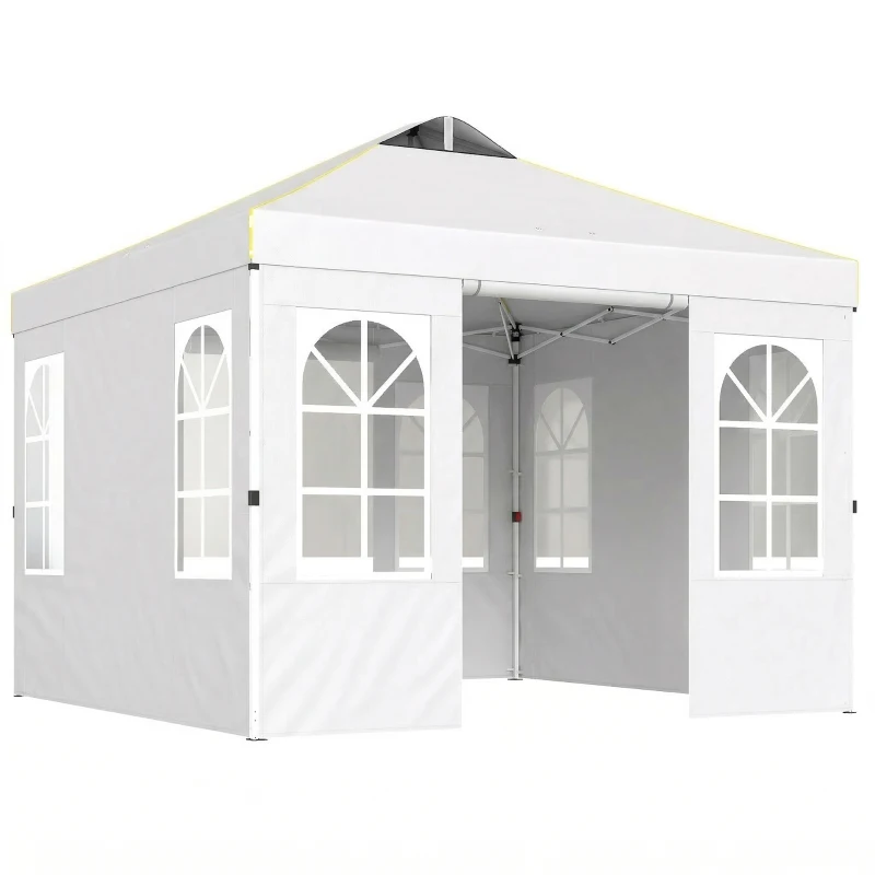 Outsunny 9.6 x 9.6 ft Pop Up Canopy Tent with Sidewalls, One Push Setup, UPF50+ Portable Instant Canopy Shelter, White